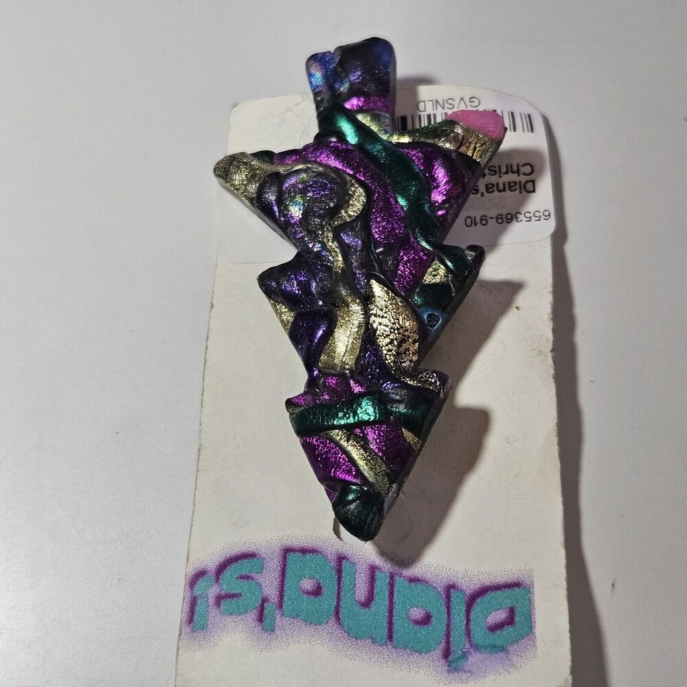*Sale* Diana's Artistic Boho Swirly Purple, Gold And Green Christmas Tree Brooch - Picture 7 of 9